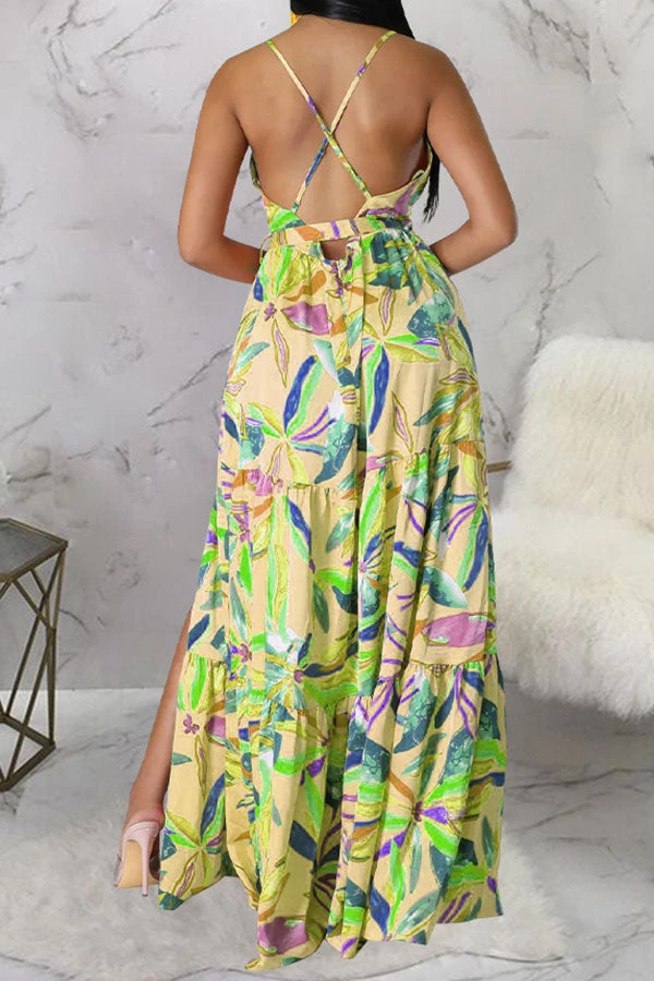 Floral Print On-trend Lace-Up High Split Maxi Dress 9 Floral Print On-trend Lace-Up High Split Maxi Dress - Image 9