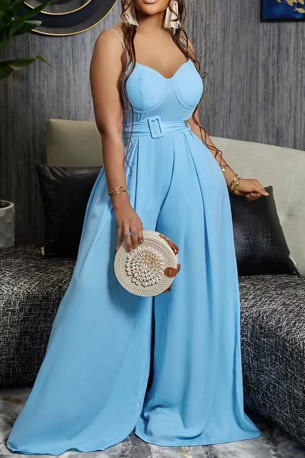 Solid Color Pretty Belted Wide Leg Jumpsuit 2 Solid Color Pretty Belted Wide Leg Jumpsuit - Image 2