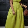 Solid Color Pretty Belted Wide Leg Jumpsuit