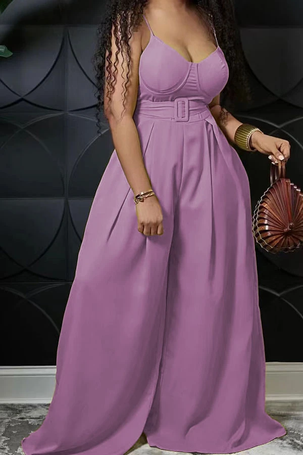 Solid Color Pretty Belted Wide Leg Jumpsuit 3 Solid Color Pretty Belted Wide Leg Jumpsuit - Image 3