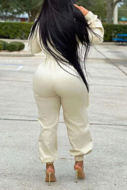 Solid Color Sporty Multi Pocket Drawstring Jumpsuit -Clothing Outlet Store C23021528 WH 3