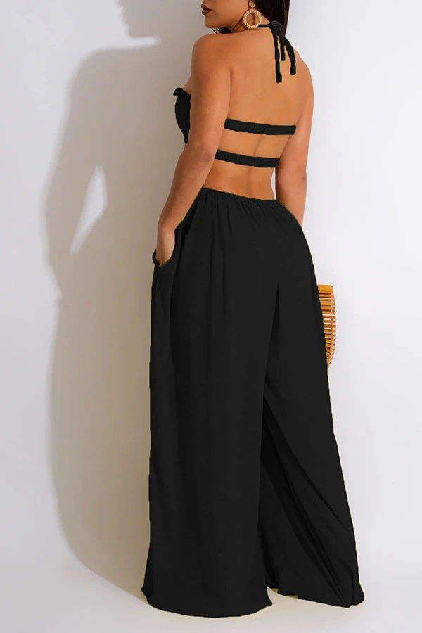 Solid Color Rocking Open Back Wide Leg Jumpsuit 4 Solid Color Rocking Open Back Wide Leg Jumpsuit - Image 4