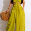 Solid Color Rocking Open Back Wide Leg Jumpsuit
