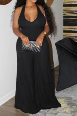 Solid Color Feminine Halter Collar Jumpsuit