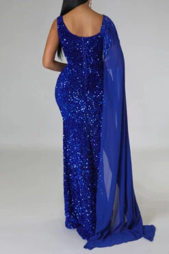 Sequined Luxe Tassel Trim High Split Maxi Dress -Clothing Outlet Store C23021539 BL 3