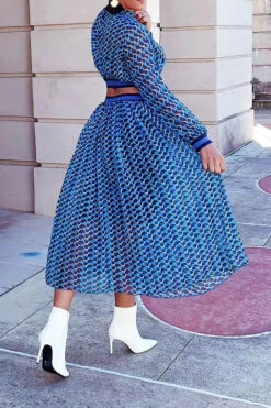 Geometric Print Unusual Cutout Waist Midi Dress -Clothing Outlet Store C23022024 BL 5