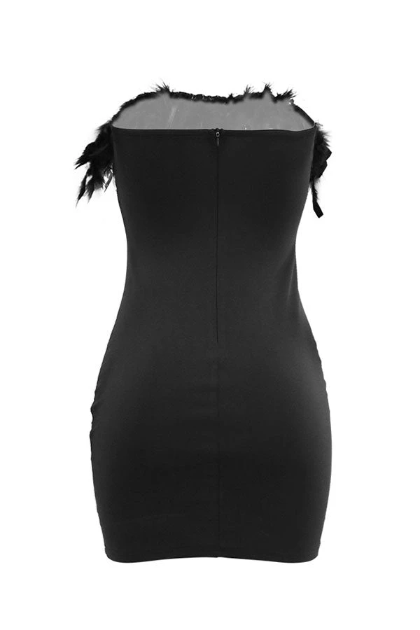 Feather Trim Romantic Sequined See-Through Mini Dress 4 Feather Trim Romantic Sequined See-Through Mini Dress - Image 4