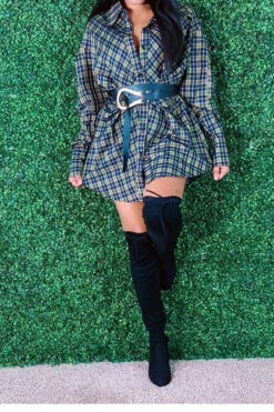 Plaid Cool Belted Shirt Mini Dress