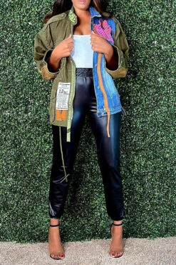 Denim Patchwork Urban Irregular Coat 7 Denim Patchwork Urban Irregular Coat -Clothing Outlet Store C23022085 RT 4