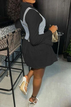 Solid Color Preppy Denim Dress Suit -Clothing Outlet Store C23022409 BK 2