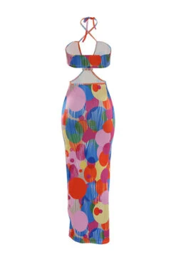 Polka Dot Colorful Cutout Waist Maxi Dress -Clothing Outlet Store C23022486 RT 4