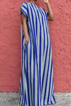 Color Block Striped Simple Backless Maxi Dress