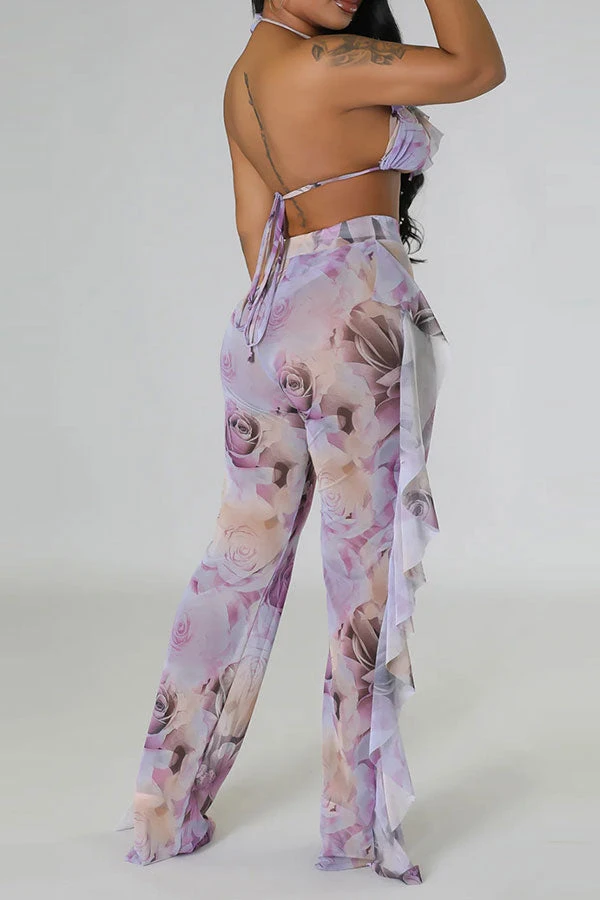 Rose Print Beachy Ruffle Three Pieces 2 Rose Print Beachy Ruffle Three Pieces - Image 2