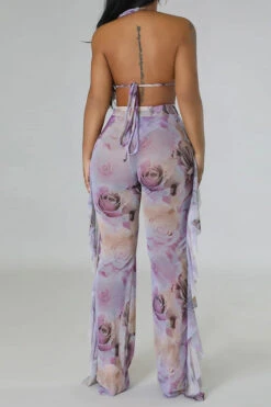 Rose Print Beachy Ruffle Three Pieces 10 Rose Print Beachy Ruffle Three Pieces -Clothing Outlet Store C23022488 RT 5
