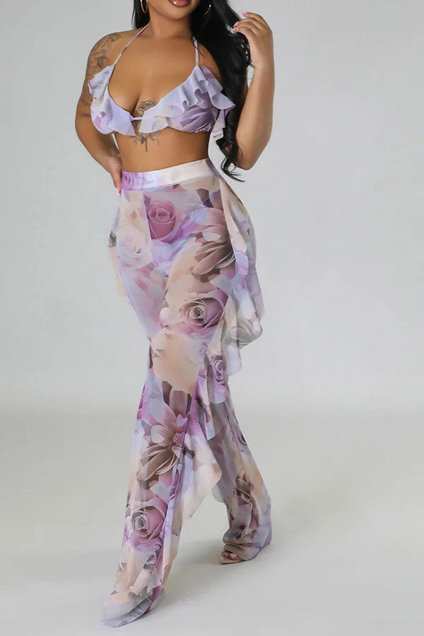 Rose Print Beachy Ruffle Three Pieces 6 Rose Print Beachy Ruffle Three Pieces - Image 6