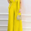 Solid Color Stylish Wide Leg Pleated Jumpsuit