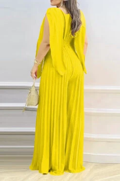 Solid Color Stylish Wide Leg Pleated Jumpsuit -Clothing Outlet Store C23030120 YE 3