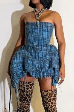 Plaid Girly Layered Irregular Mini Dress