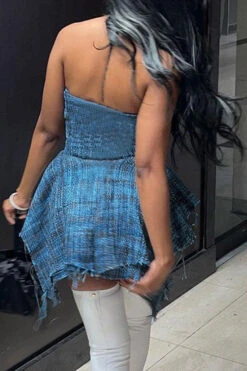 Plaid Girly Layered Irregular Mini Dress -Clothing Outlet Store C23030163 BL 6