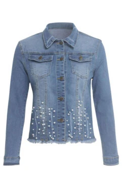 Beaded Decor Girly Burrs Denim Coat -Clothing Outlet Store C23030168 BL 4