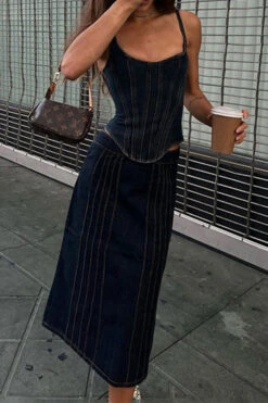 Patchwork Stylish Irregular Denim Camisole -Clothing Outlet Store C23030170 BL 4