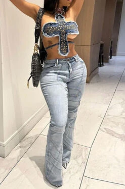 Rivet Design Unique Irregular Denim Camisole -Clothing Outlet Store C23030171 BL 5