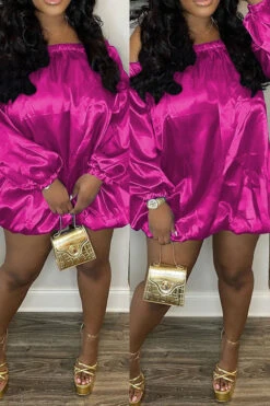 Solid Color Off Shoulder Cute Bubble Mini Dress -Clothing Outlet Store C23030174 RR 1