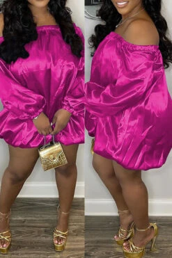 Solid Color Off Shoulder Cute Bubble Mini Dress -Clothing Outlet Store C23030174 RR 2