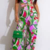 Tribal Floral Print Colorful Cutout Waist Jumpsuit