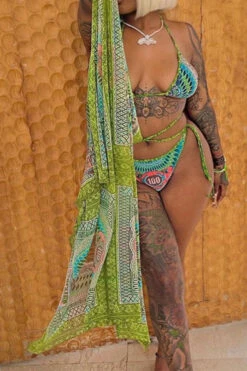 Banknote Print Beachy Strappy Three Pieces -Clothing Outlet Store C23030180 GR 4