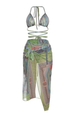 Banknote Print Beachy Strappy Three Pieces -Clothing Outlet Store C23030180 GR 6