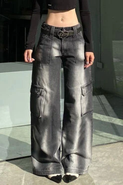 Gradient Hippy Multi Pocket Wide Leg Jeans -Clothing Outlet Store C23030186 AS 3