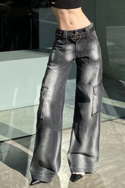 Gradient Hippy Multi Pocket Wide Leg Jeans -Clothing Outlet Store C23030186 AS 5