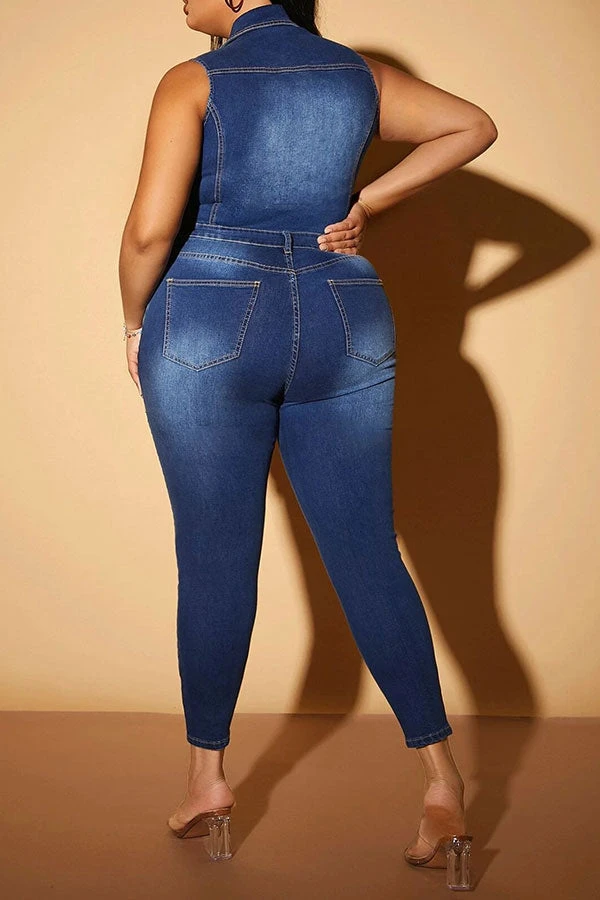 Ripped Classic Button Down Denim Jumpsuit 2 Ripped Classic Button Down Denim Jumpsuit - Image 2