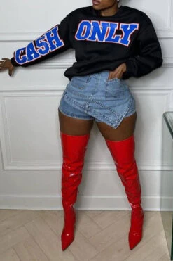 Solid Color Whimsical Irregular Denim Shorts