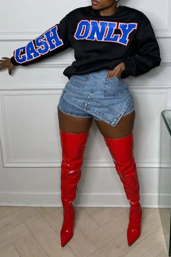 Solid Color Whimsical Irregular Denim Shorts 1 Solid Color Whimsical Irregular Denim Shorts