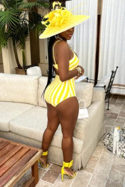 Color Block Striped Smart Cutout One Piece Swimwear 11 Color Block Striped Smart Cutout One Piece Swimwear -Clothing Outlet Store C23030745 YE 6