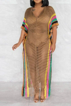 Color Block Crochet Beachy Side Split Tassel Hem Beachwear -Clothing Outlet Store C23030746 BR 1 a2926626 0d53 48ed 8d57 6f48887febbe