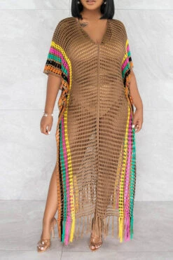 Color Block Crochet Beachy Side Split Tassel Hem Beachwear -Clothing Outlet Store C23030746 BR 2 bc50c4e0 ac70 4e8b 940a 2900a39287bc