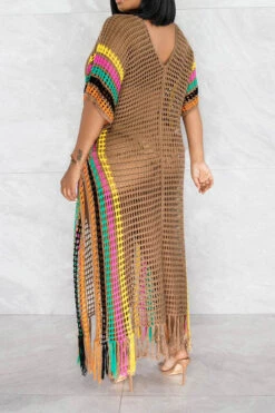 Color Block Crochet Beachy Side Split Tassel Hem Beachwear -Clothing Outlet Store C23030746 BR 3 bce5778b 624f 45e4 a265 cd2815310a28
