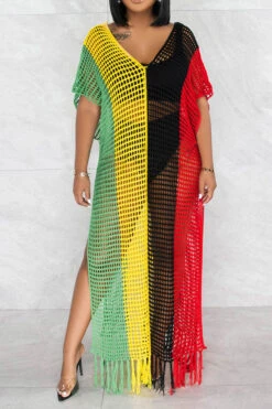 Color Block Crochet Beachy Side Split Tassel Hem Beachwear -Clothing Outlet Store C23030746 RT 2 b9a1566f 0c58 4353 ad27 f4544808a370
