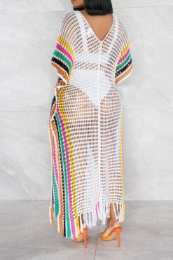Color Block Crochet Beachy Side Split Tassel Hem Beachwear -Clothing Outlet Store C23030746 WH 3 038994d0 39ac 4379 9f9e 0e81e2e1e9e4