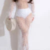 Knitted Hollow-Out Beachy Side Split Tassel Beachwear