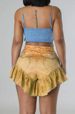 Solid Color Cute Ruffle Denim Shorts -Clothing Outlet Store C23031053 YE 2 34b0941d a0e3 4b99 ad2e aad9161e7fed