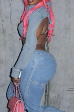 Solid Color Unique Irregular Denim Jacket -Clothing Outlet Store C23031055 BL 5