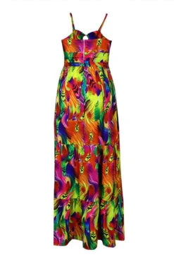 Feather Print Colorful Tiered Ruffle Maxi Dress -Clothing Outlet Store C23031074 YE 3