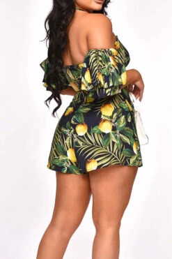 Floral Print Tropical Halter Collar Ruffle Romper -Clothing Outlet Store C23031085 RT 3