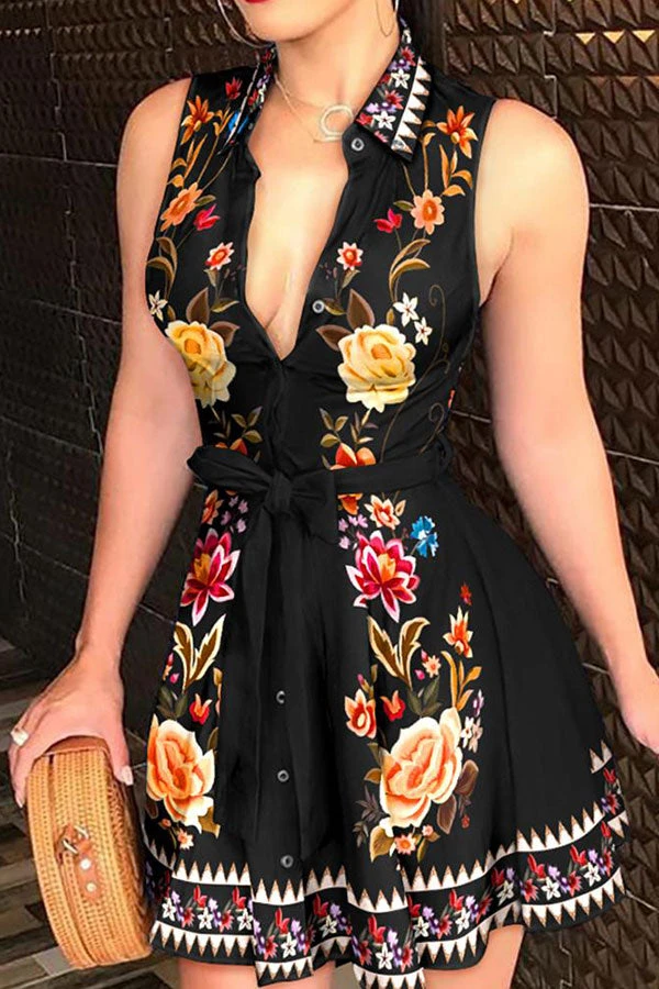 Floral Print Urban Belted Pleated Mini Dress 2 Floral Print Urban Belted Pleated Mini Dress - Image 2