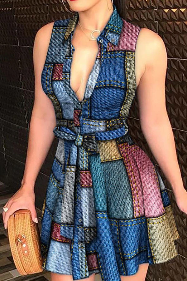 Floral Print Urban Belted Pleated Mini Dress 3 Floral Print Urban Belted Pleated Mini Dress - Image 3