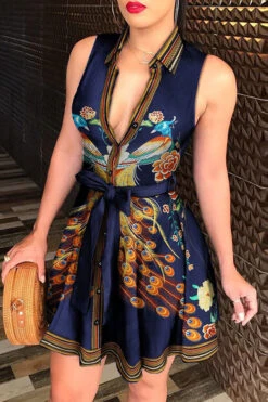 Floral Print Urban Belted Pleated Mini Dress 11 Floral Print Urban Belted Pleated Mini Dress -Clothing Outlet Store C23031618 R2 1